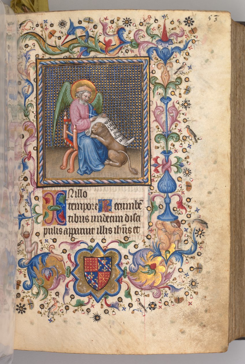 Hodiny Karla Vznešeného, krále navarrského 1361-1425: fol. 27r, Svatý Marek, k.ú. 1405. od Master of the Brussels Initials and Associates