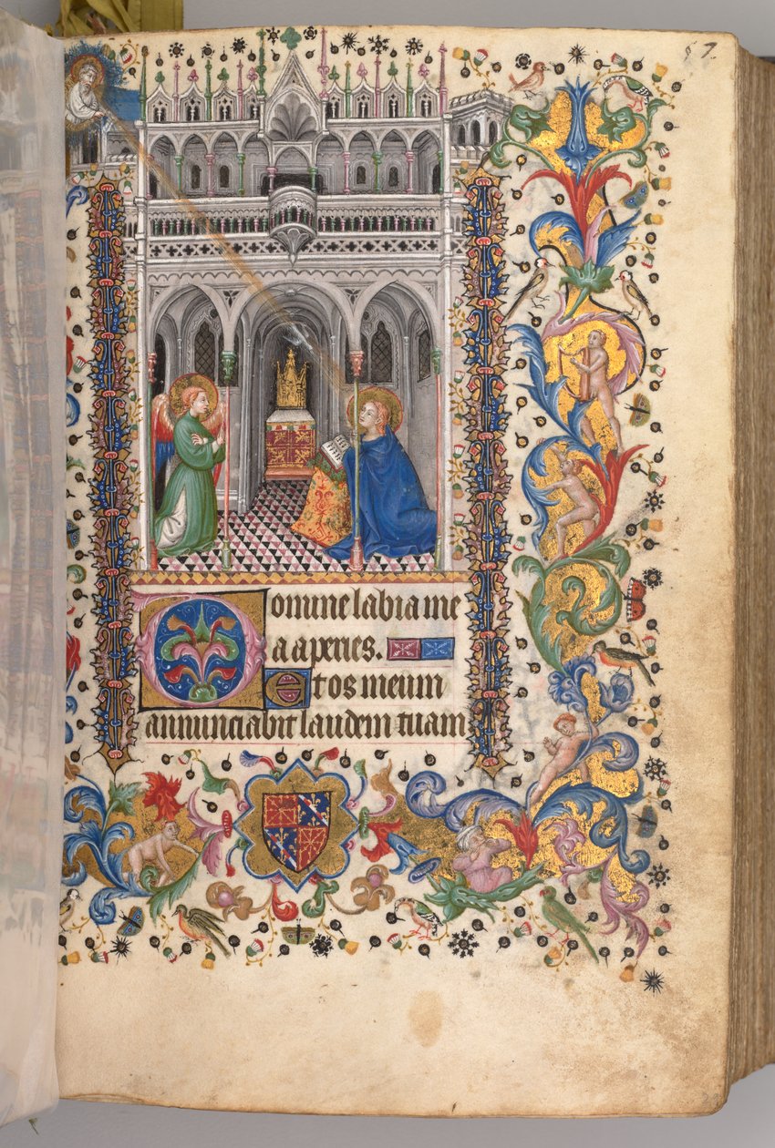 Hodiny Karla Vznešeného, krále navarrského 1361-1425: fol. 29r, The Annunciation Matins, c. 1405 od Master of the Brussels Initials and Associates