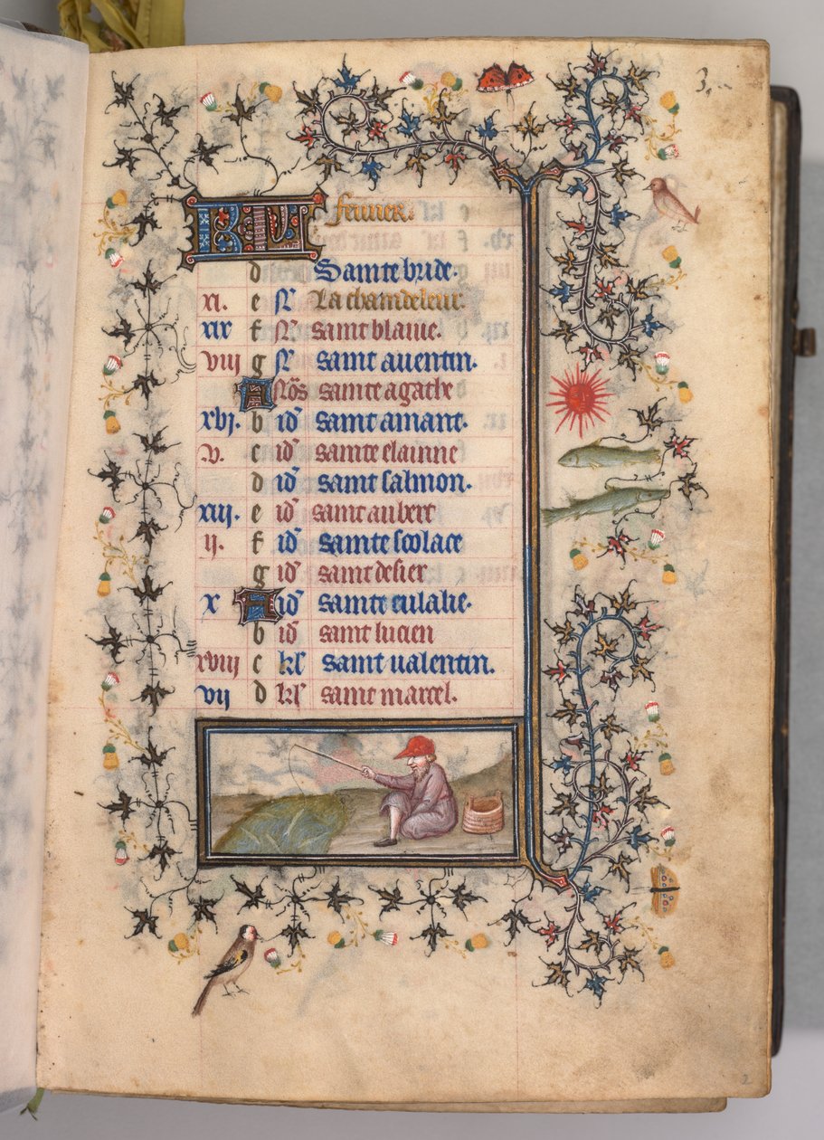 Hodiny Karla Vznešeného, krále navarrského 1361-1425: fol. 2r, únor, c. 1405. od Master of the Brussels Initials and Associates