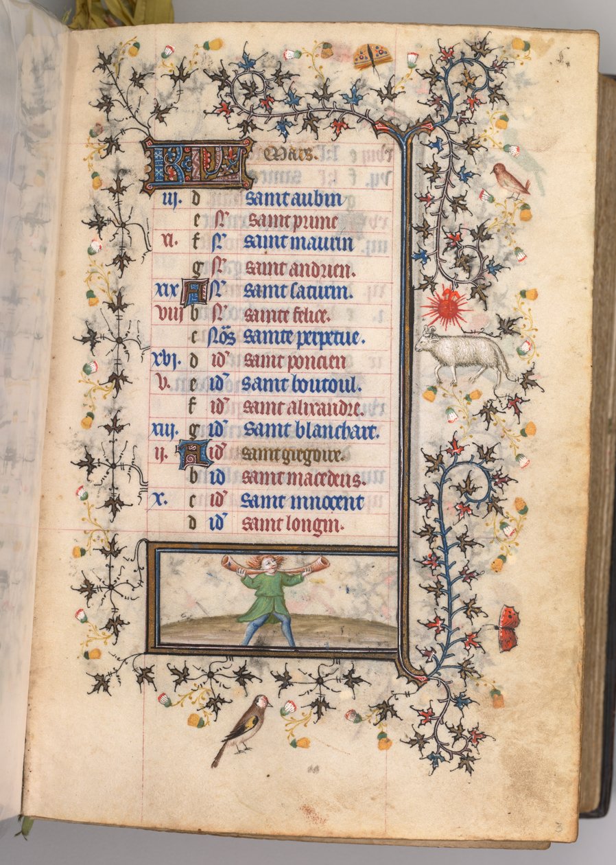Hodiny Karla Vznešeného, krále navarrského 1361-1425: fol. 3r, březen, c. 1405. od Master of the Brussels Initials and Associates