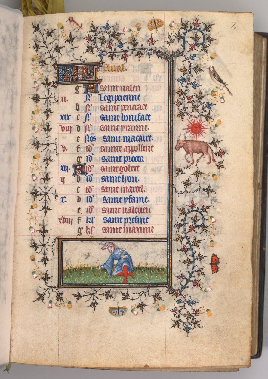 Hodiny Karla Vznešeného, krále navarrského 1361-1425: fol. 4r, duben, c. 1405. od Master of the Brussels Initials and Associates