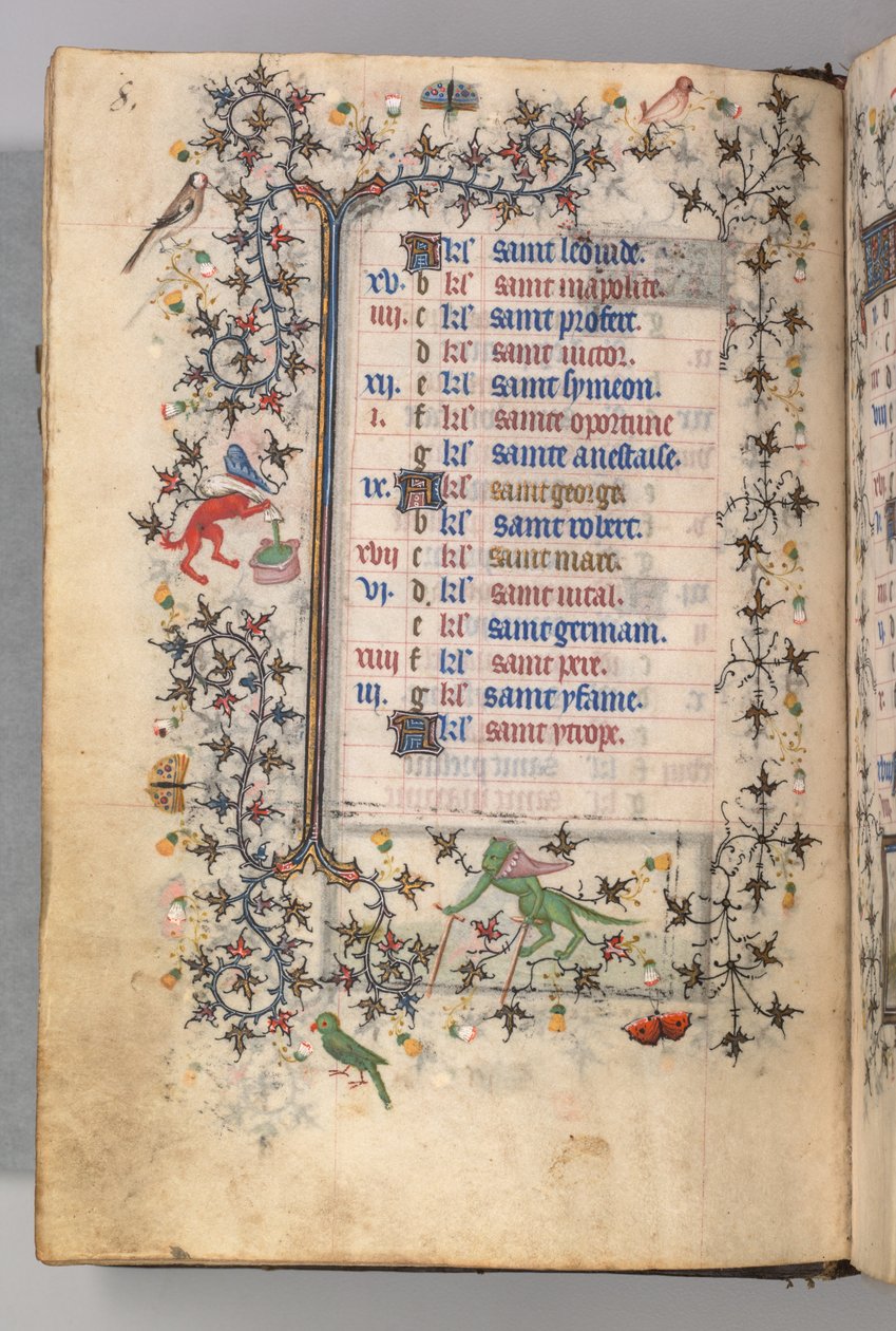 Hodiny Karla Vznešeného, krále navarrského 1361-1425: fol. 4v, duben, c. 1405. od Master of the Brussels Initials and Associates