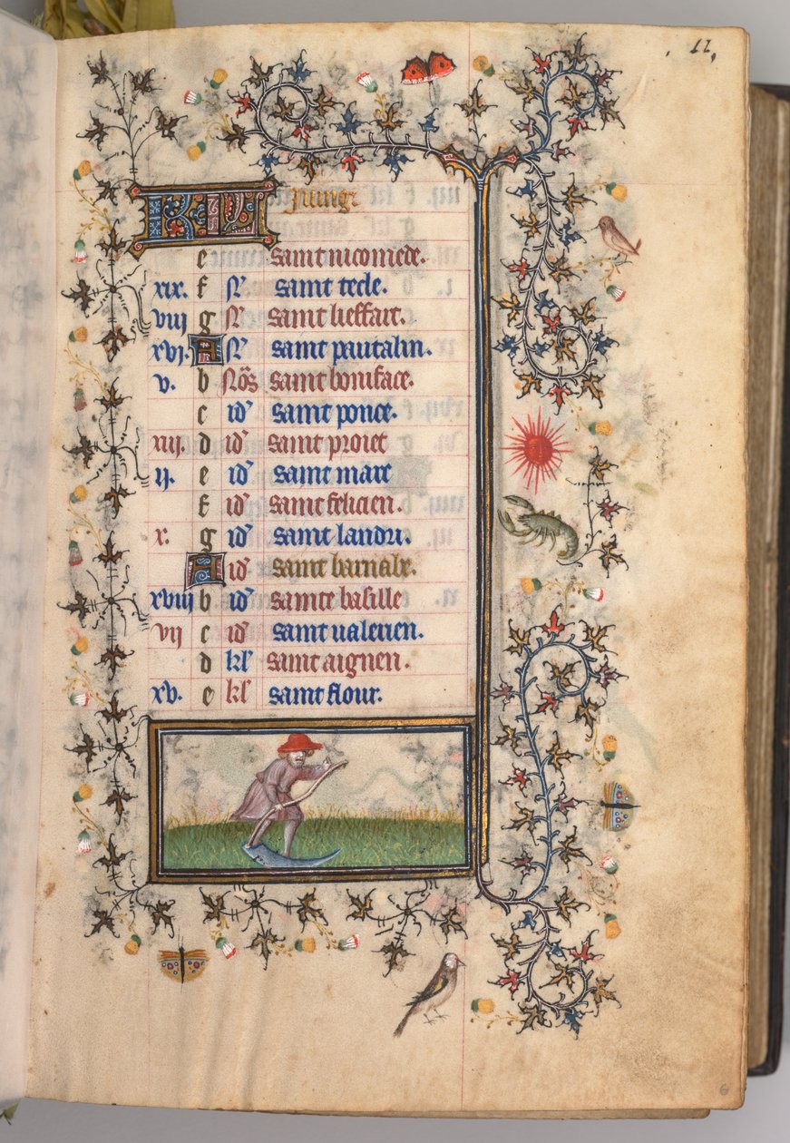 Hodiny Karla Vznešeného, krále navarrského 1361-1425: fol. 6r, červen, c. 1405. od Master of the Brussels Initials and Associates