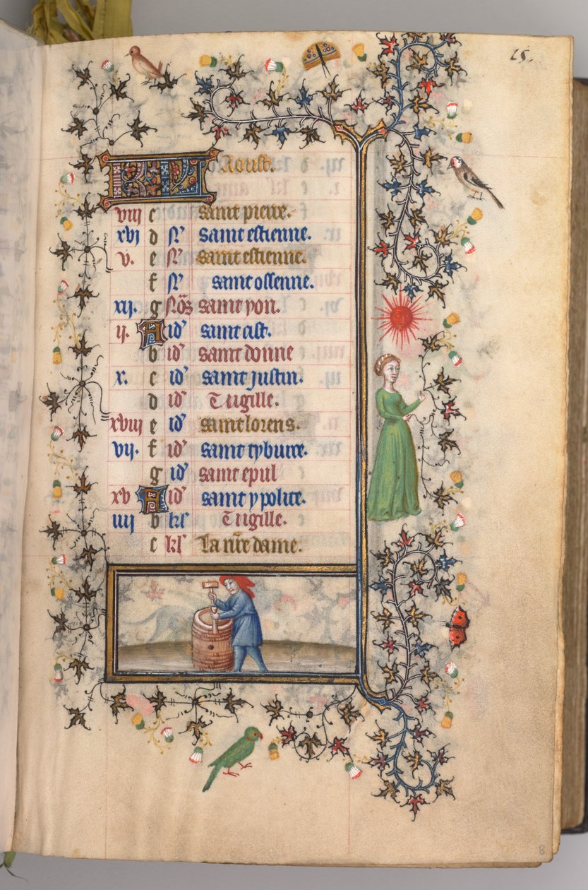Hodiny Karla Vznešeného, krále navarrského 1361-1425: fol. 8r, srpen, c. 1405. od Master of the Brussels Initials and Associates