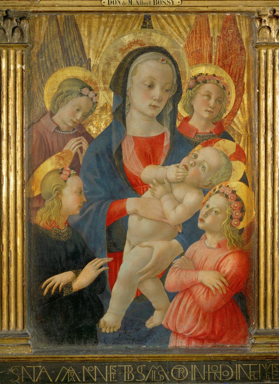 Madona s dítětem obklopená čtyřmi anděly... od Master of the Castello Nativity