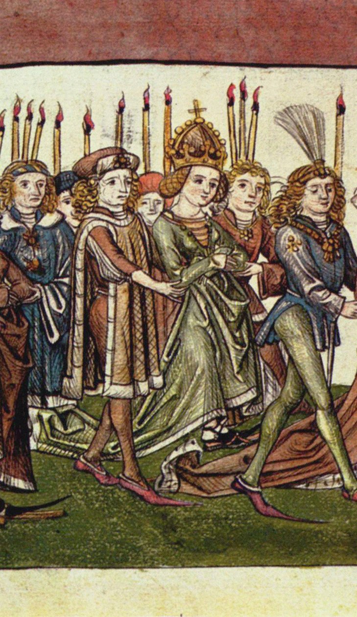 královna Alžběta Lucemburská. Detail z Richentalovy ilustrované kroniky, c. 1440 od Master of the Chronicle of the