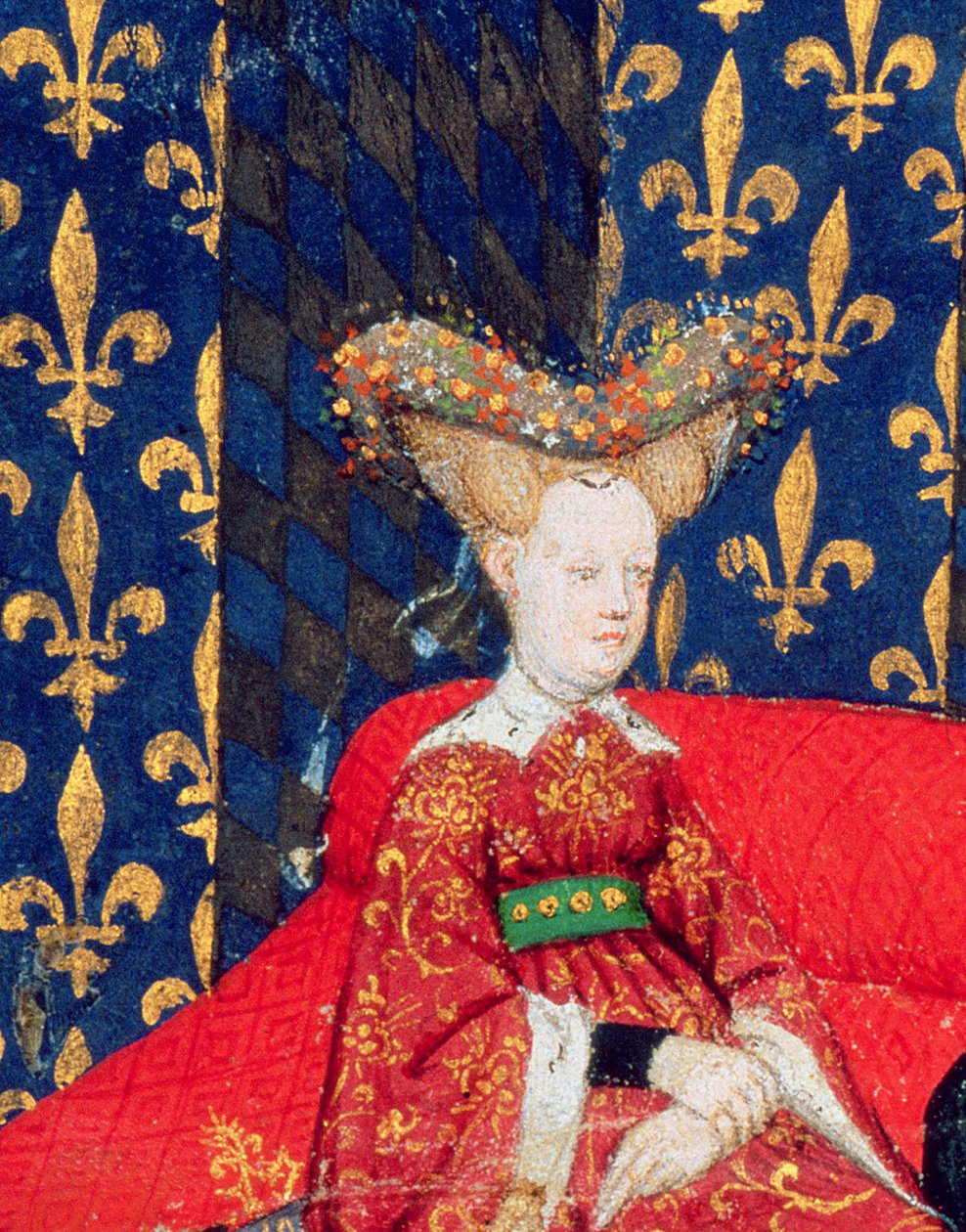 Harl 4431 fol. 3 Isabeau Bavorská, královna Francie (1371-1435), z básní Christine de Pisan, kolem 1410-15 (vellum) (detail 53284) od Master of the Cité des Dames