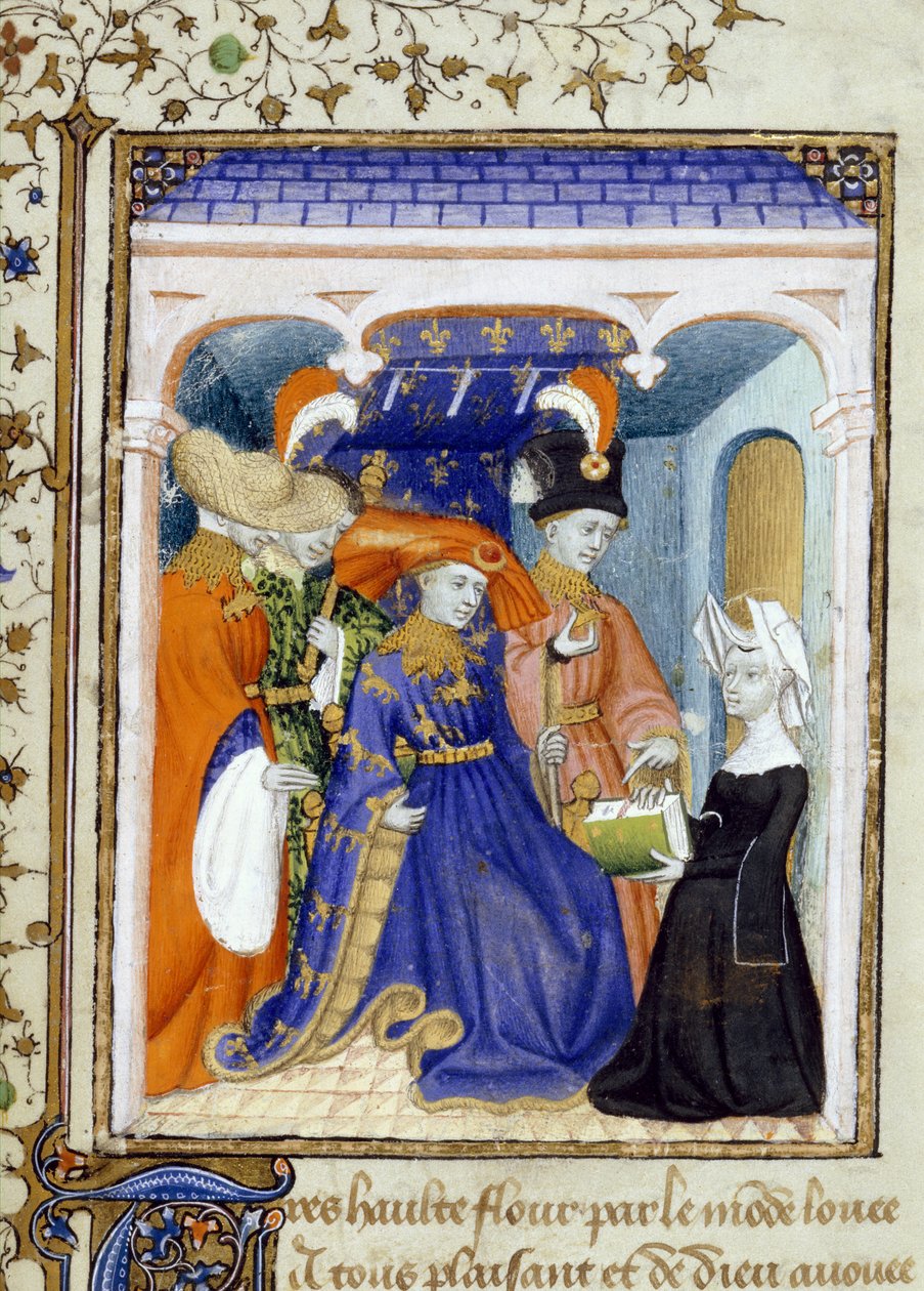 Harley 4431 f.95 Christine de Pisan představuje svou knihu Ludvíku Orleánskému, ilustrace z 