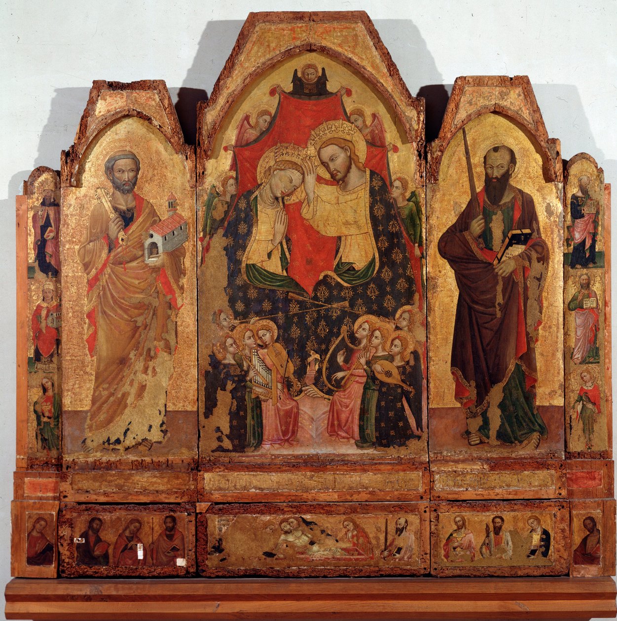 Triptych korunovace panny se svatými Petrem a Pavlem Obraz mistra Polittico di Corleone od Master of the Corleone Polyptic