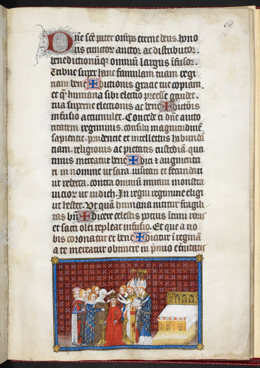 Bavlna Tiberius B. VIII f.70r Baroni nesoucí korunu královny, z 