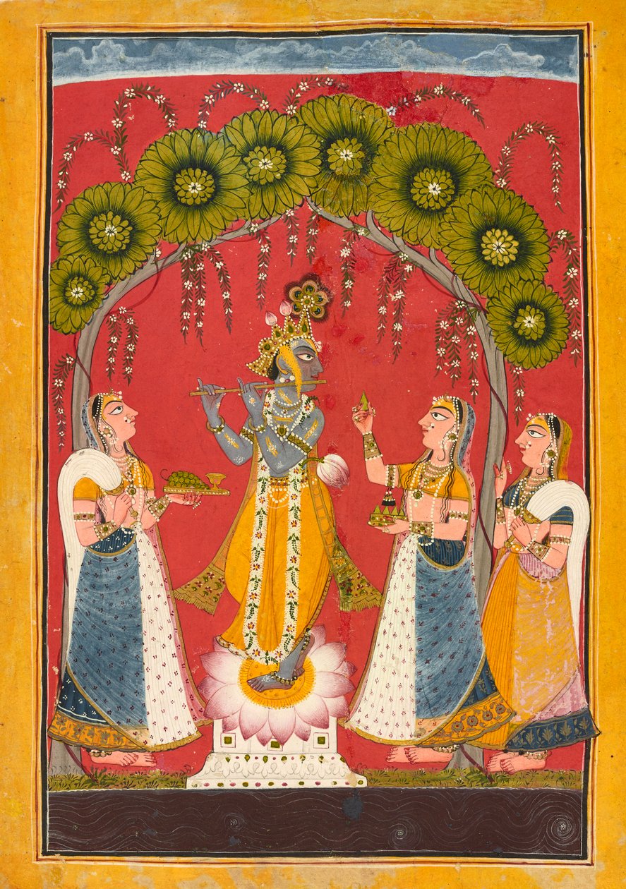 Krishna Floating, Folio ze série Dasavatar, ca. 1730. od Master of the Court of Mankot