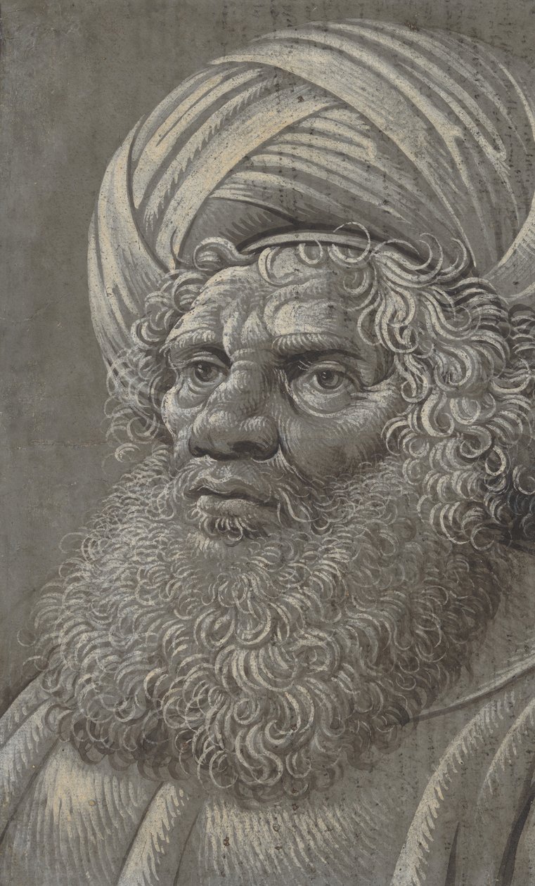Hlava vousatého muže v turbanu recto, latinka verso, ca. 1510. od Master of the Death of Absalom