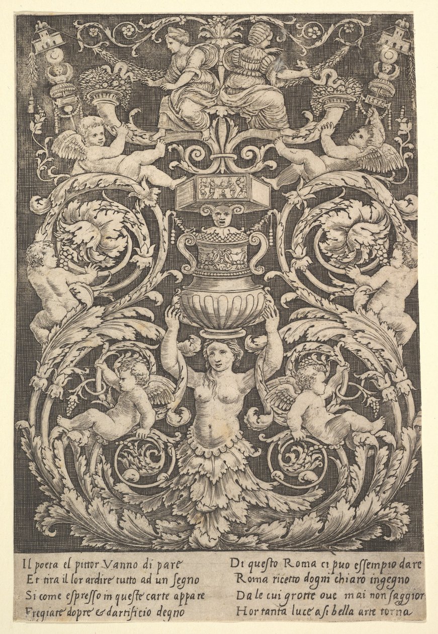 Panel ornamentu se ženou držící vázu uprostřed, 1532. od Master of the Die
