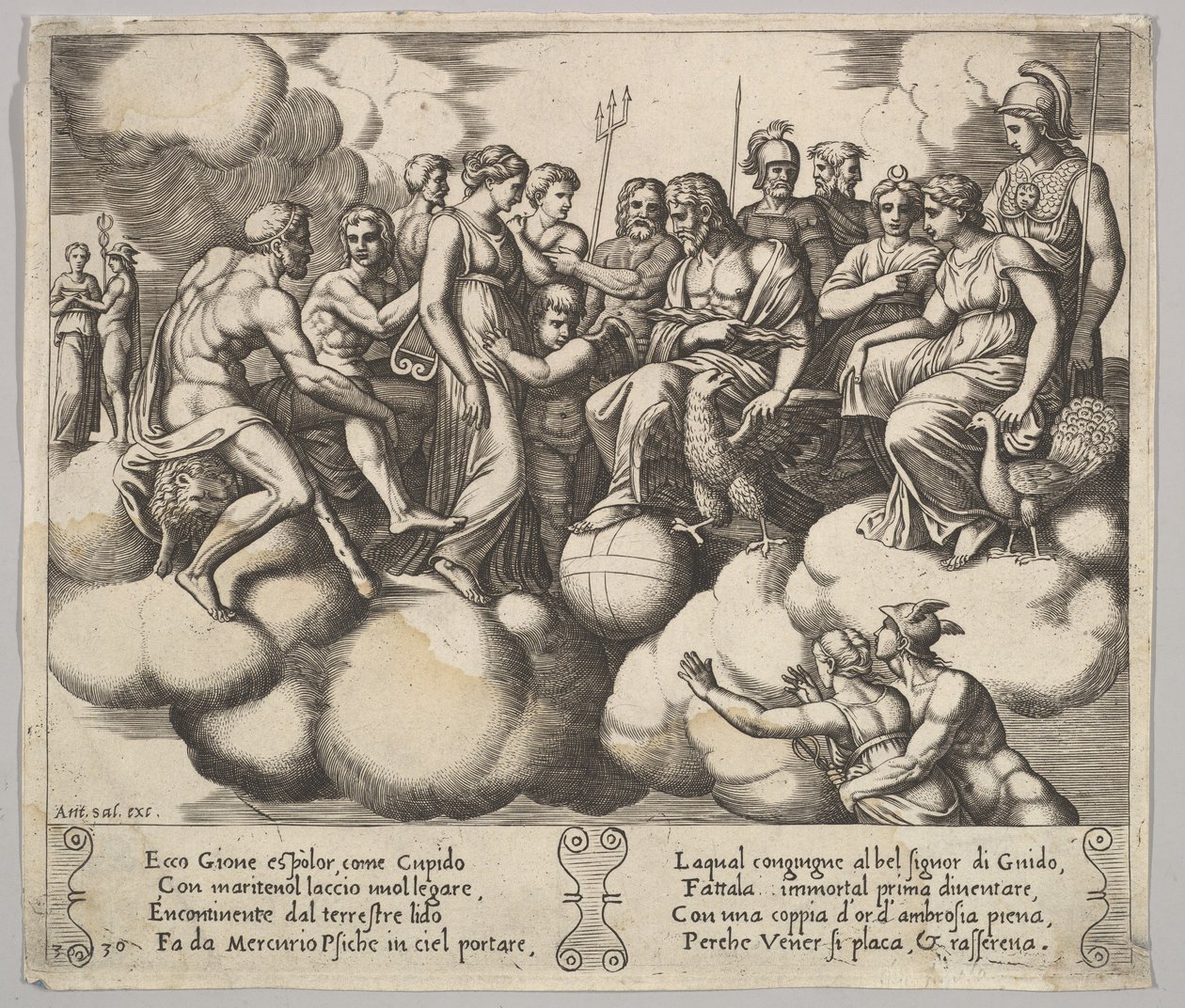 Deska 30: Venuše a Cupid prosí svůj případ v přítomnosti Jupitera a jiných bohů..., 1530-60. od Master of the Die