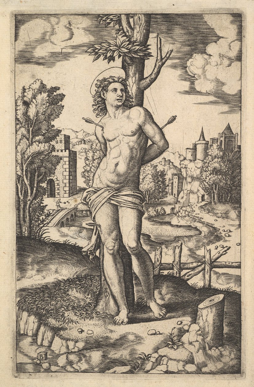 Svatý Šebestián přivázaný ke stromu probodnutému šípy, 1530-60. od Master of the Die
