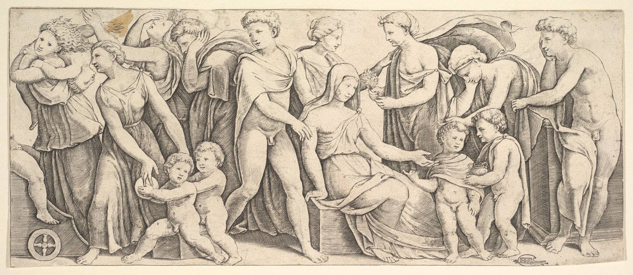 Svatba Jasona a Creusy, vlevo Medea bere své děti, 1530-60. od Master of the Die