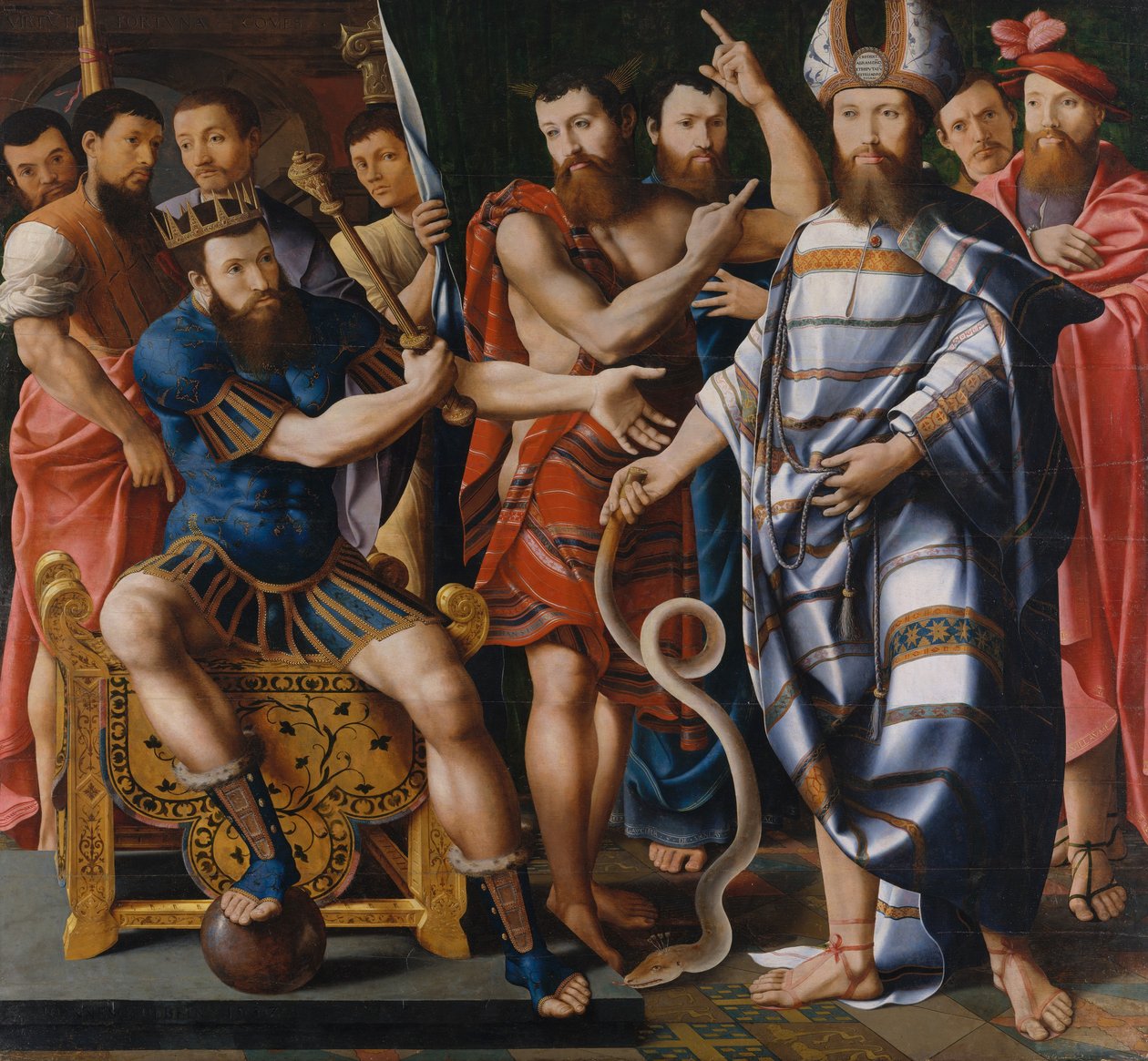 Mojžíš a Áron před faraónem: Alegorie rodiny Dinteville, 1537. od Master of the Dinteville Allegory