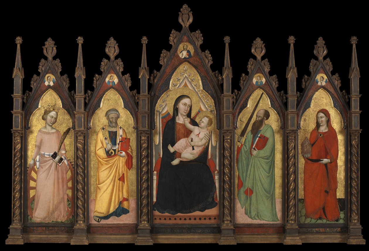 Polyptych - Panna a dítě na trůnu se čtyřmi svatými od Master of the Dominican Effigies