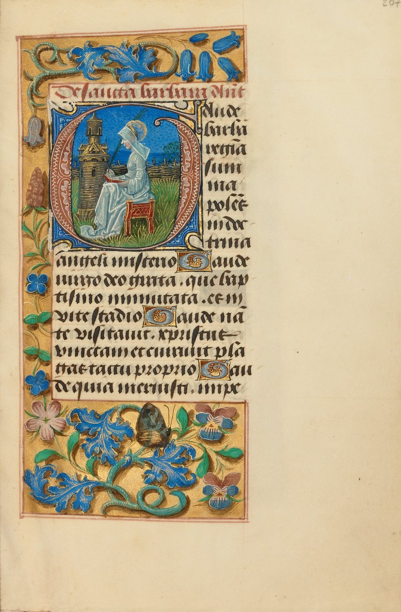 Počáteční písmeno G: Svatá Barbora od Master of the Dresden Prayer Book