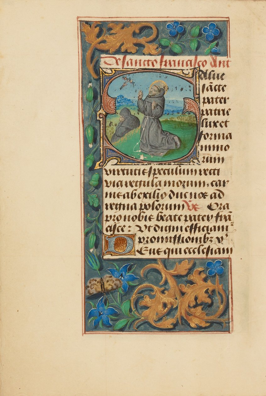 Počáteční S: Stigmatizace svatého Františka od Master of the Dresden Prayer Book
