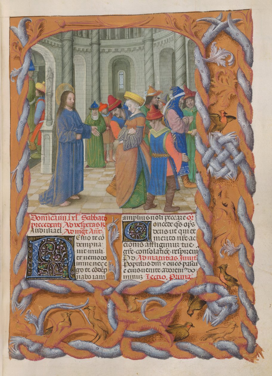 Temporale (1. část: od první neděle adventní do Bílé soboty). Kristus a žena přistižená při cizoložství (Čtvrtá neděle postní). od Master of the Dresden Prayer Books