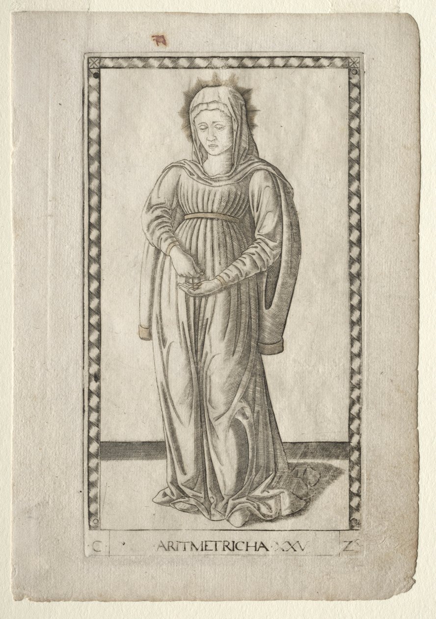 Aritmetika z Tarocchi, série C: Liberal Arts, #25, před rokem 1467. od Master of the E Series Tarocchi