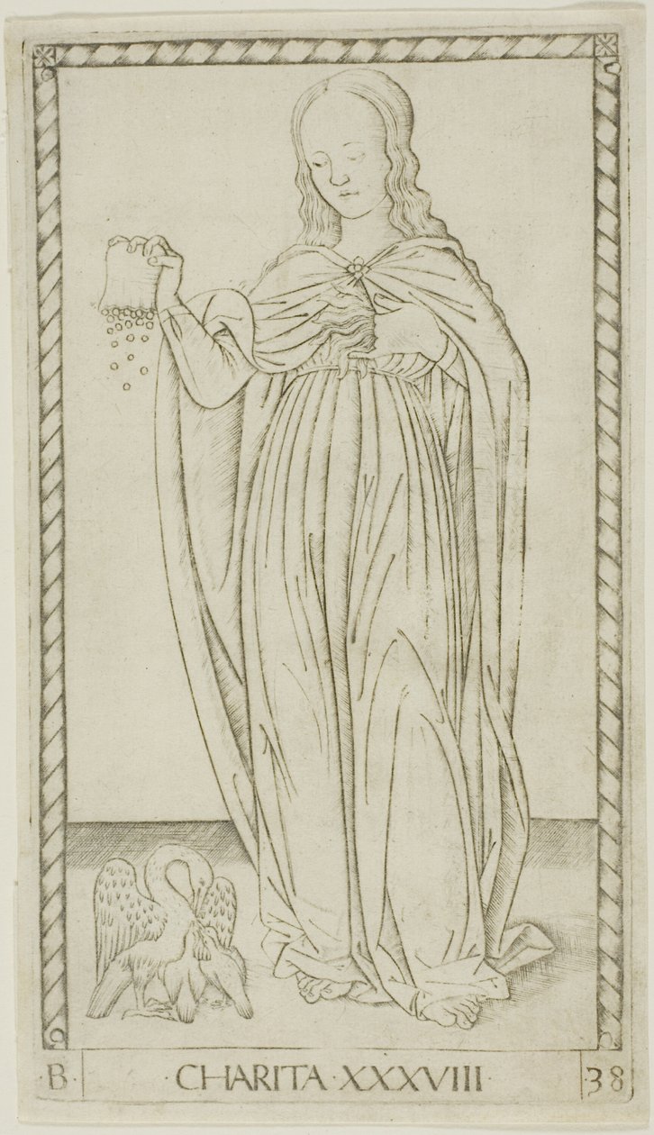 Charita, deska 38 od Genii and Virtues od Master of the E Series Tarocchi