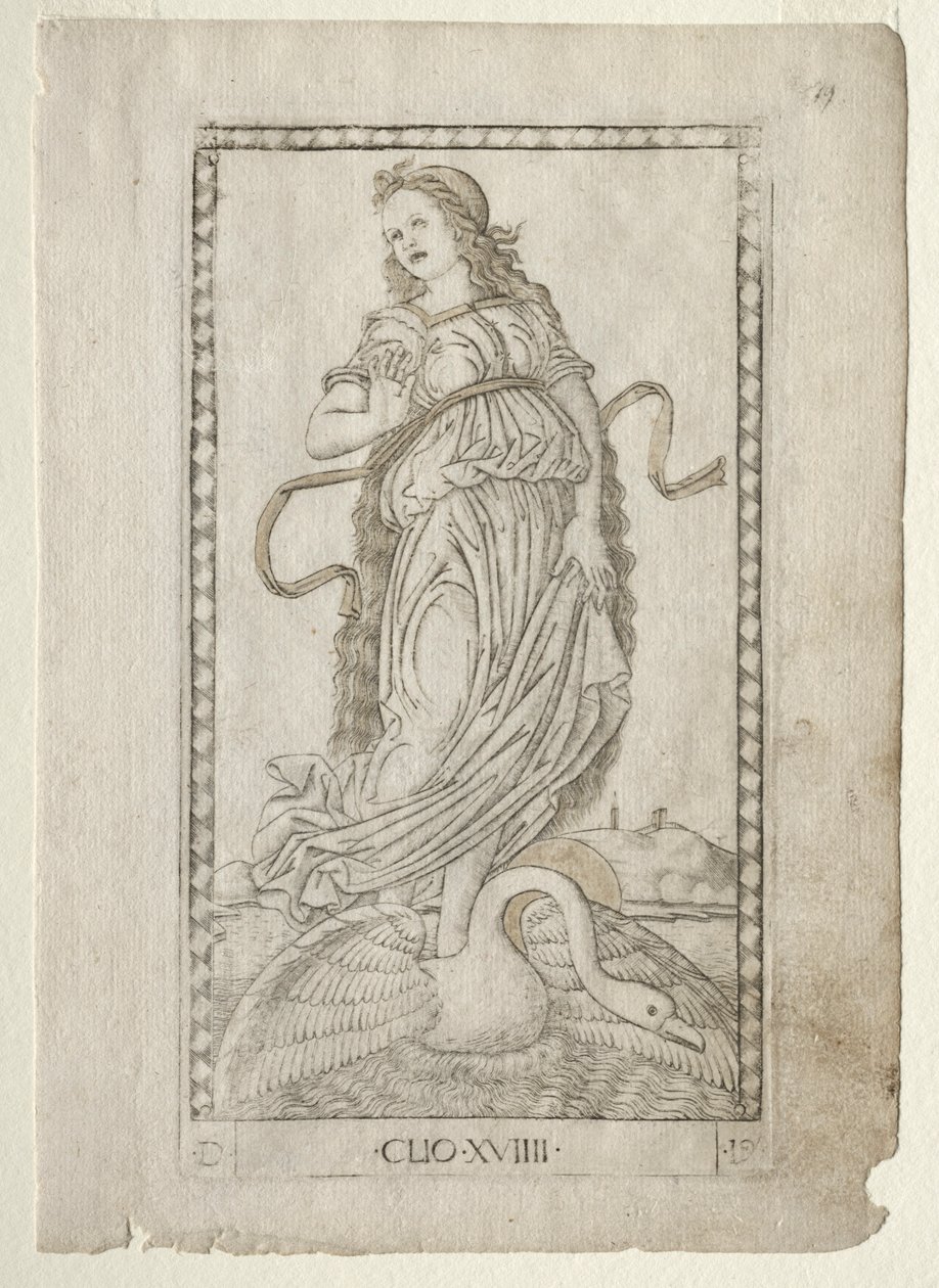 Historie Clia ze série Tarocchi D: Apollo and the Muses, #19, před rokem 1467. od Master of the E Series Tarocchi