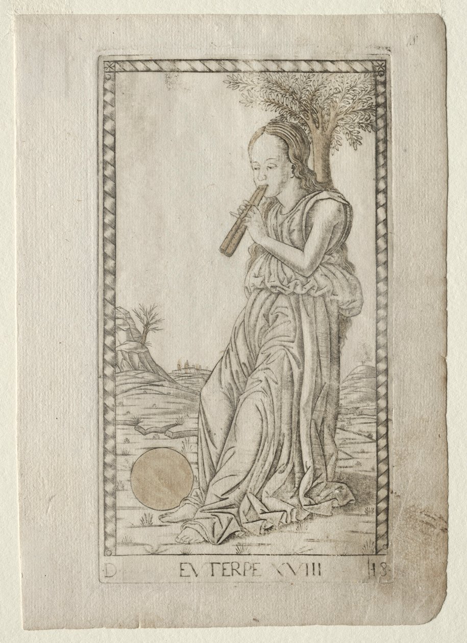 Hudba Euterpe, lyrická poezie ze série Tarocchi D..., před rokem 1467. od Master of the E Series Tarocchi