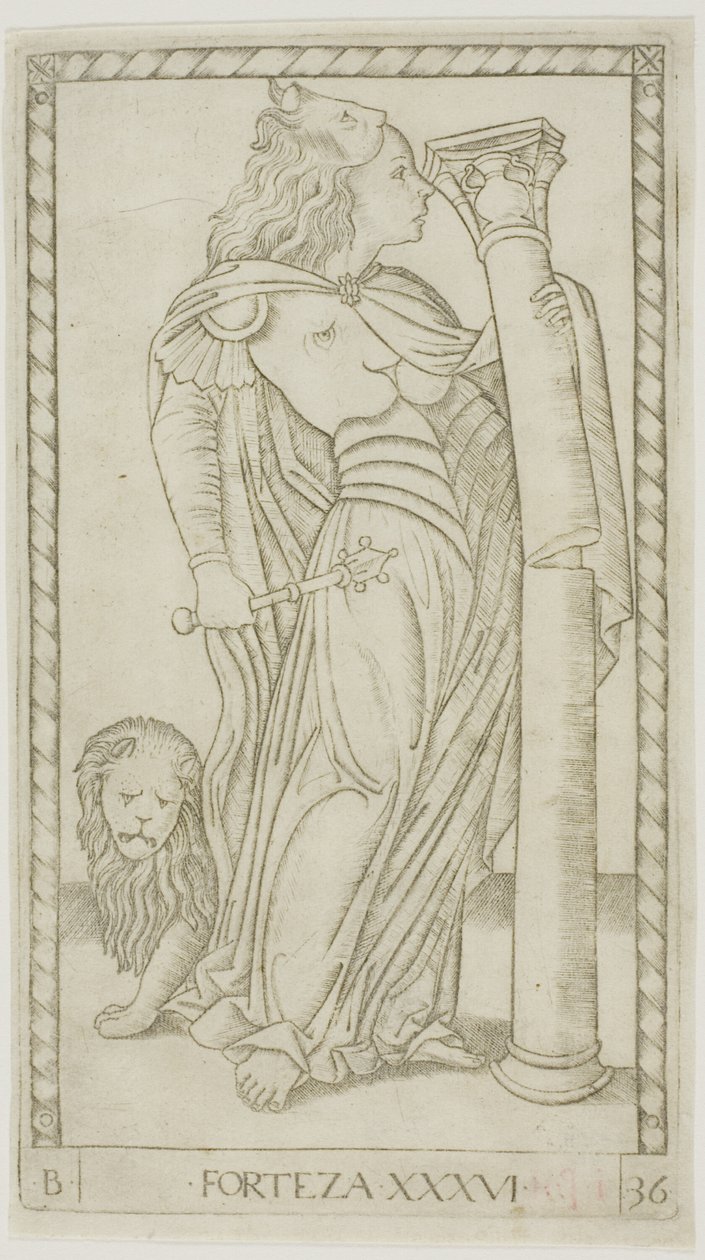 Fortitude, deska 36 od Genii and Virtues od Master of the E Series Tarocchi