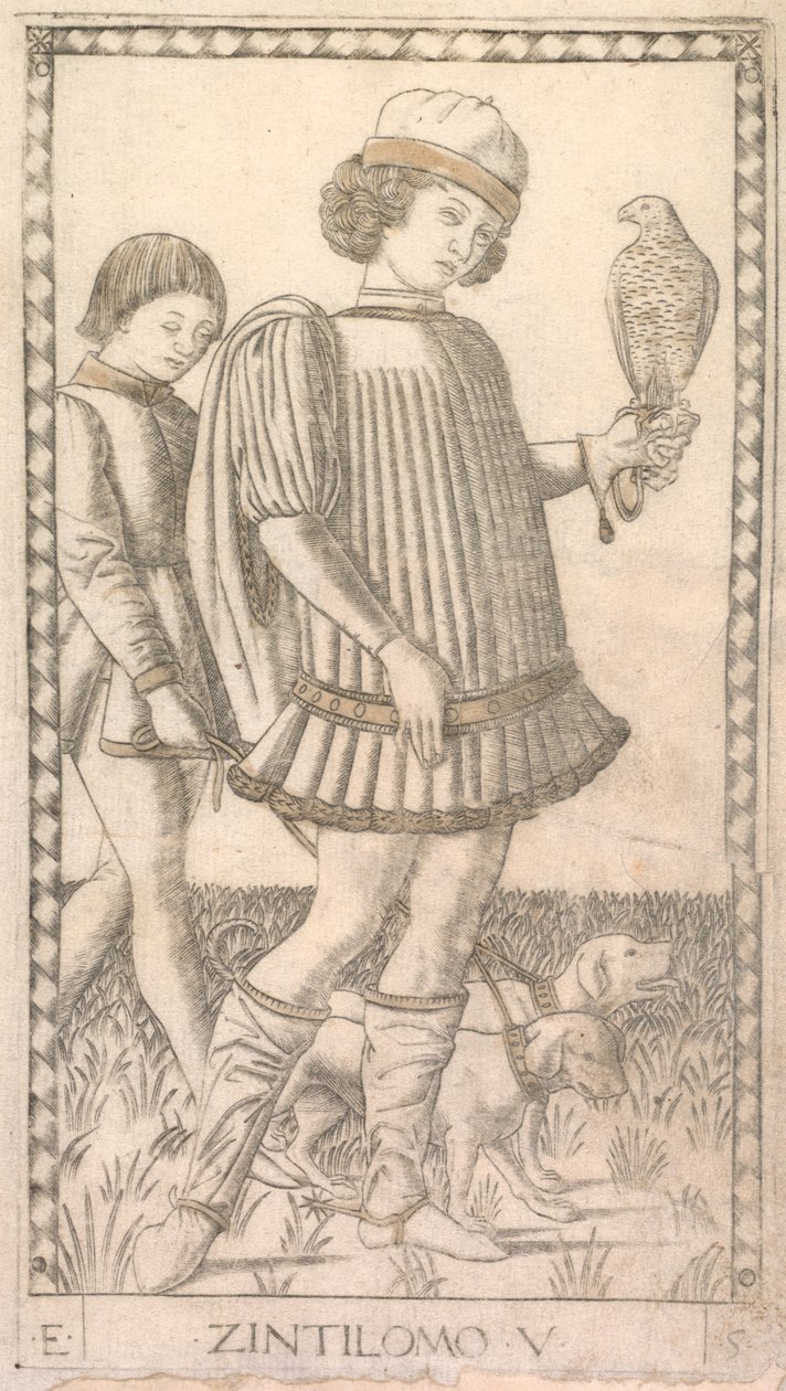 Gentleman ze série Tarocchi E: Conditions of Man, #5, c. 1465. od Master of the E Series Tarocchi