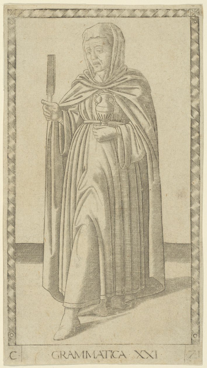 Gramatika, deska 21 z Arts and Sciences od Master of the E Series Tarocchi