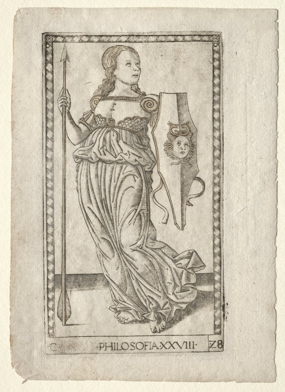 Filosofie z Tarocchi, série C: Liberal Arts, #28, před rokem 1467. od Master of the E Series Tarocchi