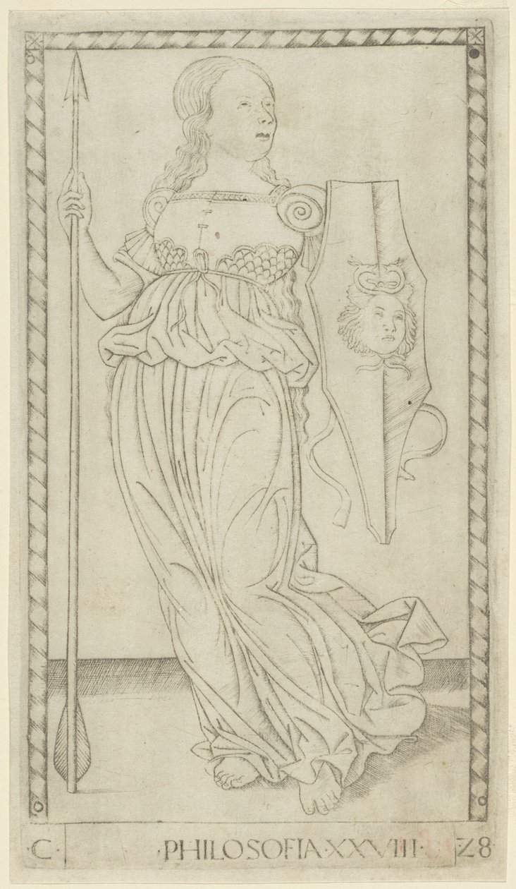 Filosofie, deska 28 z Arts and Sciences od Master of the E Series Tarocchi