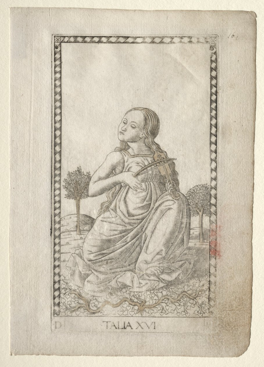 Thalia komedie, pastýřská poezie ze série Tarocchi D..., před 1467. od Master of the E Series Tarocchi