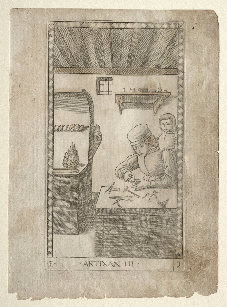 The Artisan from the Tarocchi, série E: Conditions of Man, #3, před rokem 1467. od Master of the E Series Tarocchi