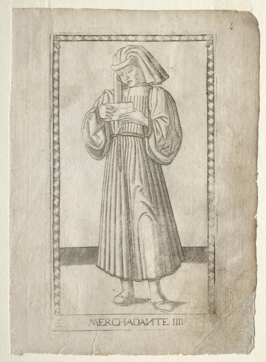 The Merchant from the Tarocchi, série E: Conditions of Man, #4, před rokem 1467. od Master of the E Series Tarocchi