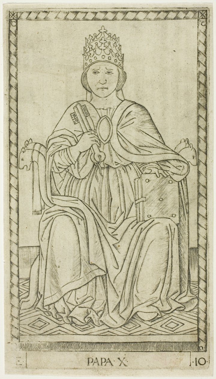 Papež, deska deset z The Ranks and Conditions of Men od Master of the E Series Tarocchi