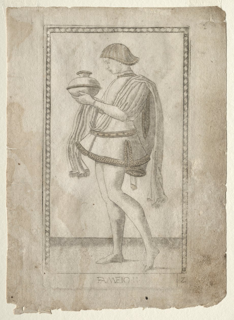 Sluha z Tarocchi, série E: Podmínky člověka, #2, před rokem 1467. od Master of the E Series Tarocchi
