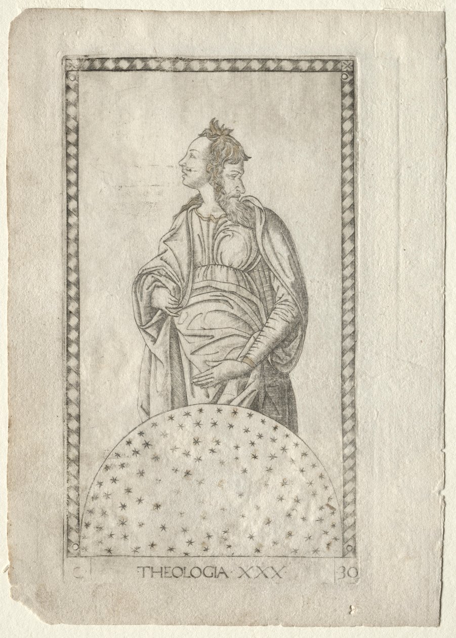 Teologie z Tarocchi, série C: Liberal Arts, #30, před rokem 1467. od Master of the E Series Tarocchi