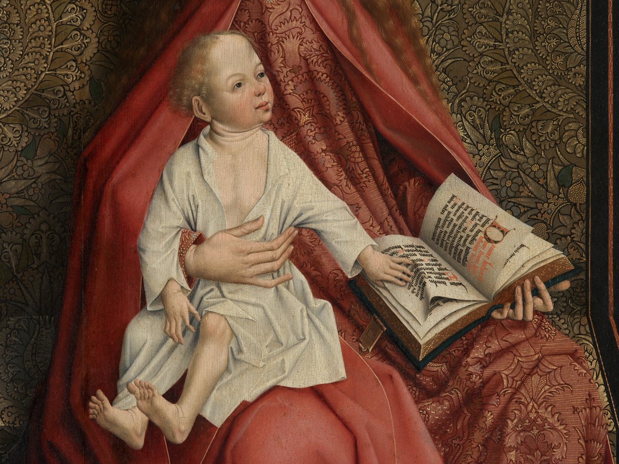 Detail Madony korunované anděly (olej na panelu) od Master of the Embroidered Foliage