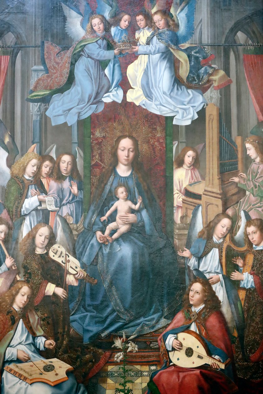 Muzeum Evora. Mistr oltářního obrazu Evora. Oslava svaté Panny. Olej na panelu. Vlámská škola 1500. Portugalsko. od Master of the Evora Altarpiece