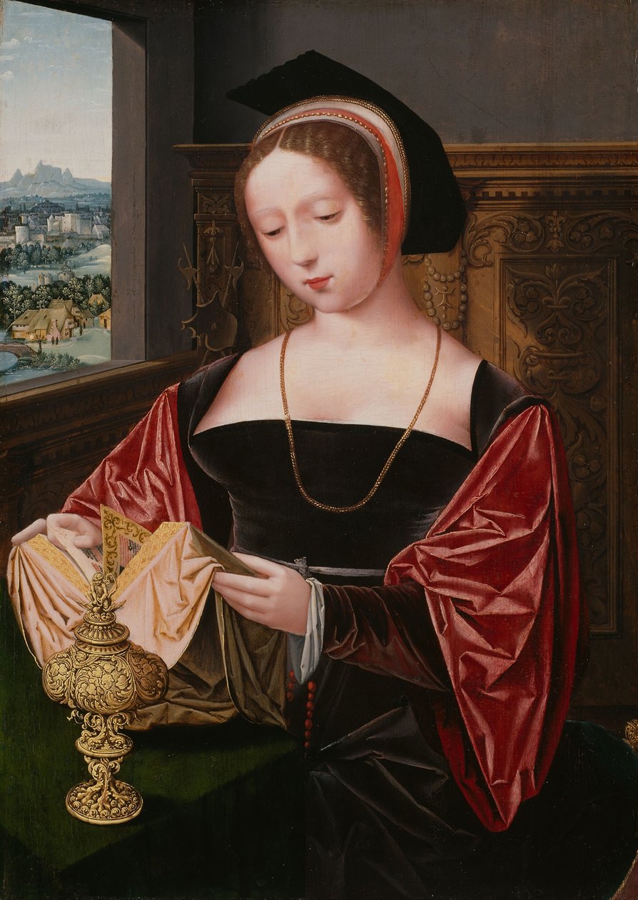 Čtoucí dáma (sv. Máří Magdaléna), asi 1530 (olej na desce) od Master of the Female Half Lengths