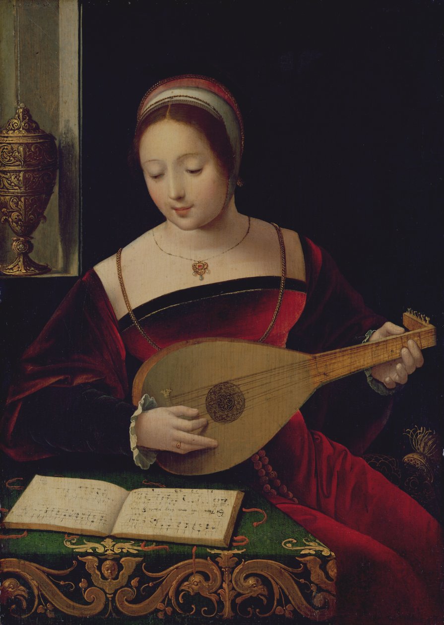 Máří Magdalena hra na loutnu od Master of the Female Half Lengths