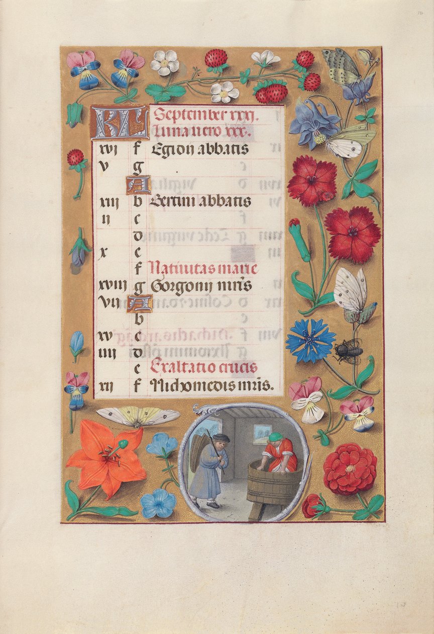 Hodiny španělské královny Isabely Katolické:  Fol. 10r, září od Master of the First Prayerbook of Maximillian