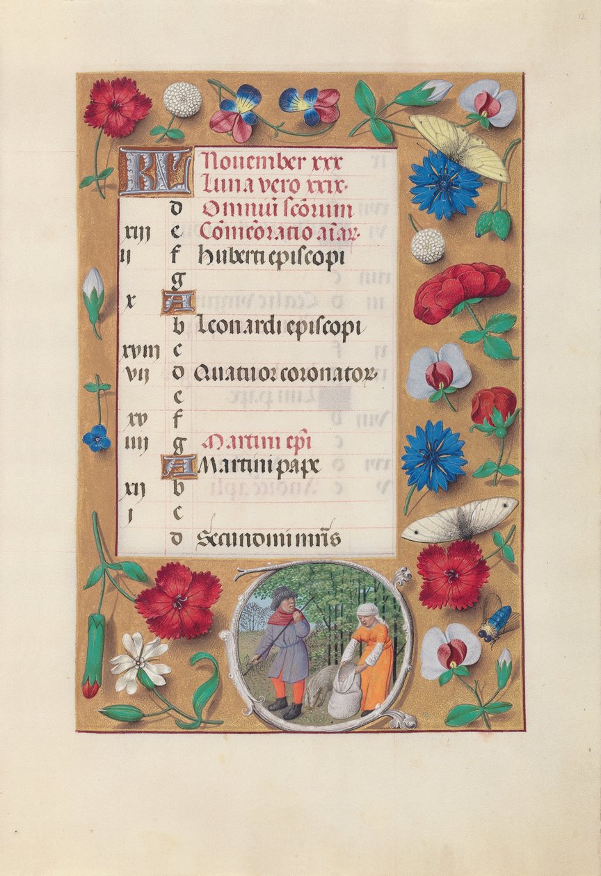 Hodiny španělské královny Isabely Katolické:  Fol. 12r, listopad od Master of the First Prayerbook of Maximillian