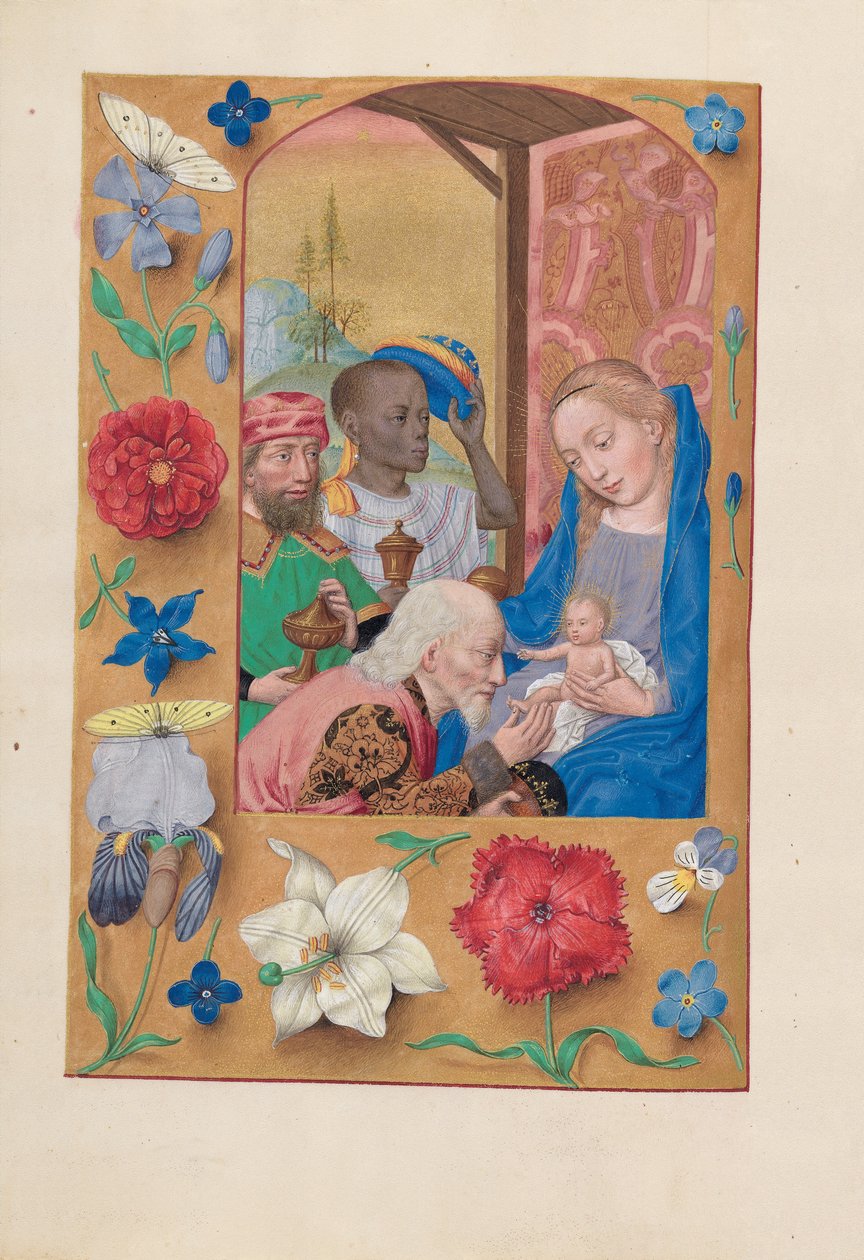Hodiny královny Isabely Katolické, královny Španělska: Fol. 136v, Klanění tří králů, c. 1500. od Master of the First Prayerbook of Maximillian