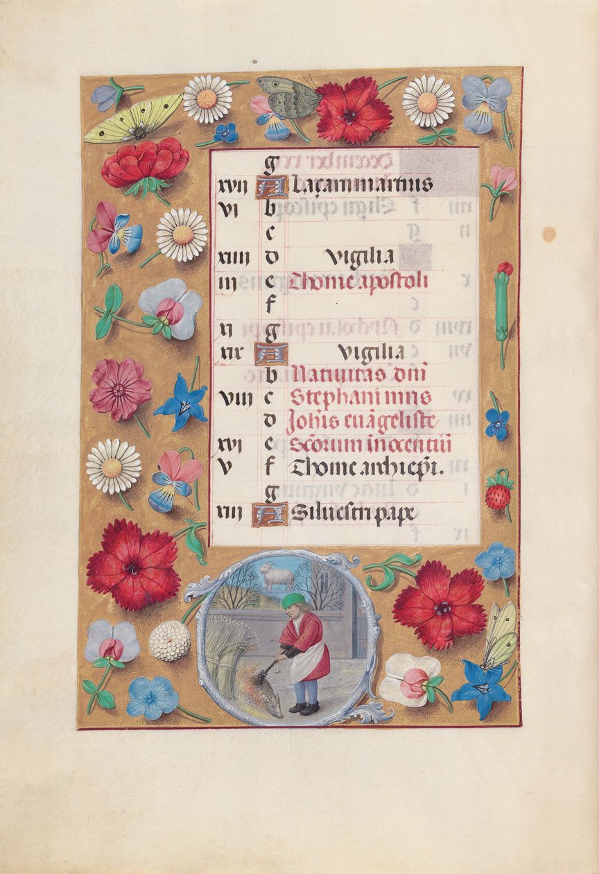 Hodiny královny Isabely Katolické, královny Španělska: Fol. 13v, prosinec, c. 1500. od Master of the First Prayerbook of Maximillian