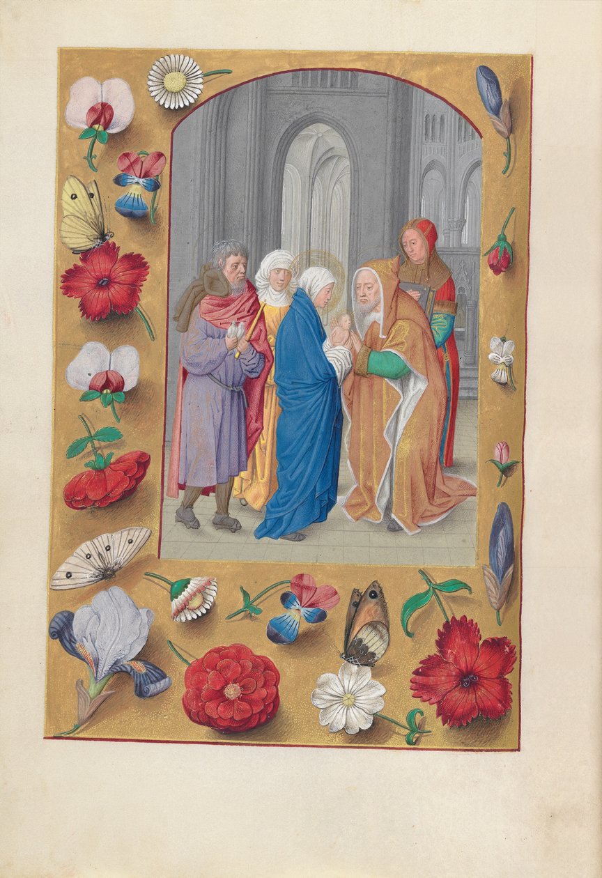 Hodiny královny Isabely Katolické, královny Španělska: Fol. 141v, Prezentace v chrámu, c1500. od Master of the First Prayerbook of Maximillian
