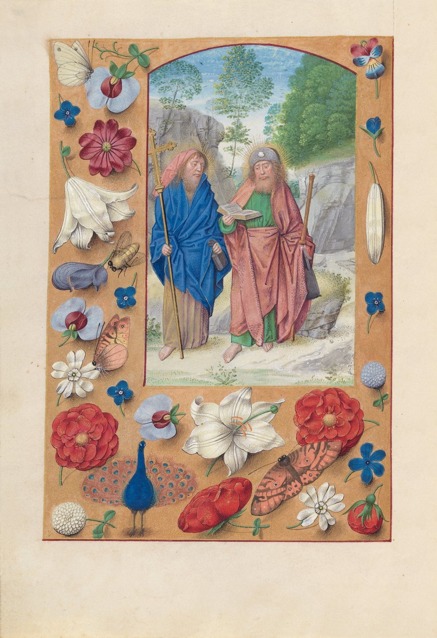 Hodiny španělské královny Isabely Katolické:  Fol. 175v, Svatý Filip a Jakub od Master of the First Prayerbook of Maximillian